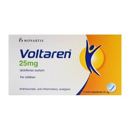 صورة منتج لبوس فولتارين 25مجم ديكلوفيناك الصوديوم مسكن للألم ومضاد للروماتيزم والألتهابات للأطفال   5 لبوسات